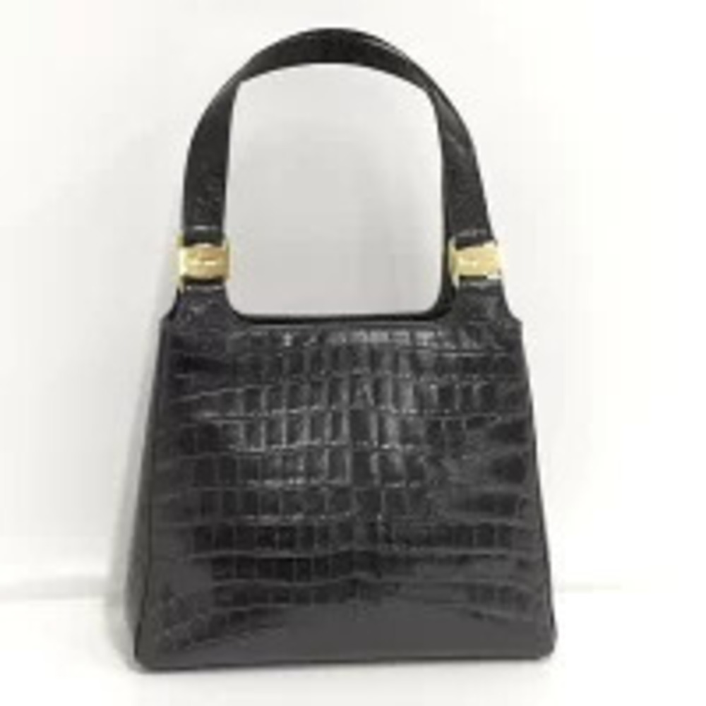 Salvatore Ferragamo handbag crocodile embossed Vara leather black